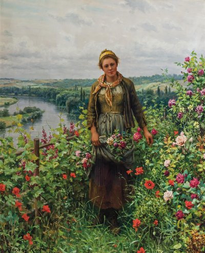 A Maid in Her Garden by Daniel Ridgway Knight